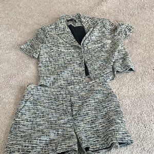 Current Air Textured Knit Blazer and Shorts Set
